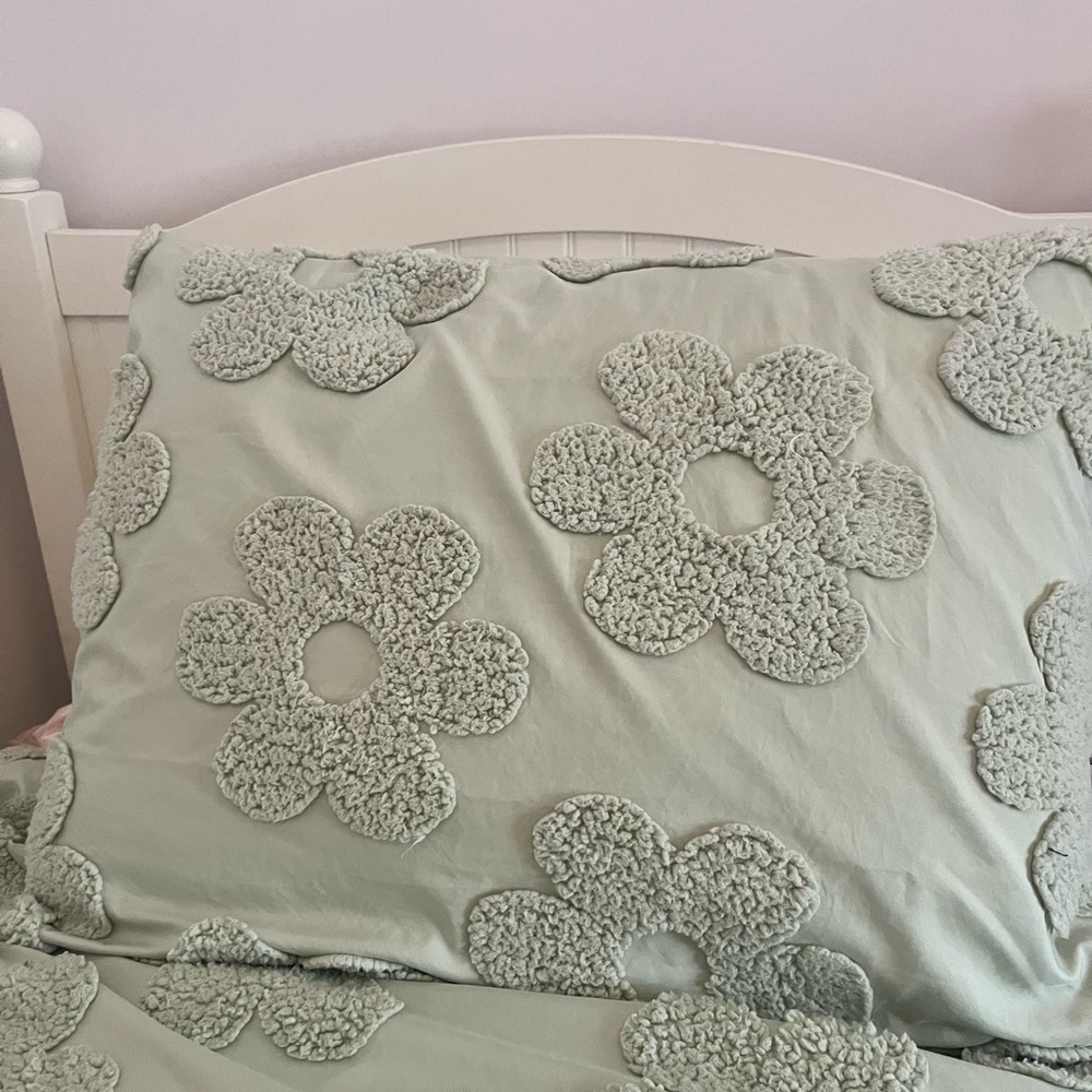 Pottery Barn Teen Floral Pillow - Soft Green